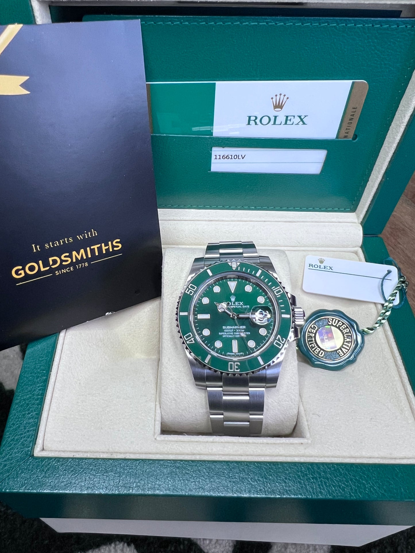 Rolex Submariner Date Hulk 2018 New Full Set 116610LV with Original Receipt